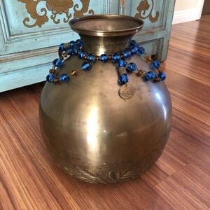 Brass Hammered and Etched Sunflower Design Vase
